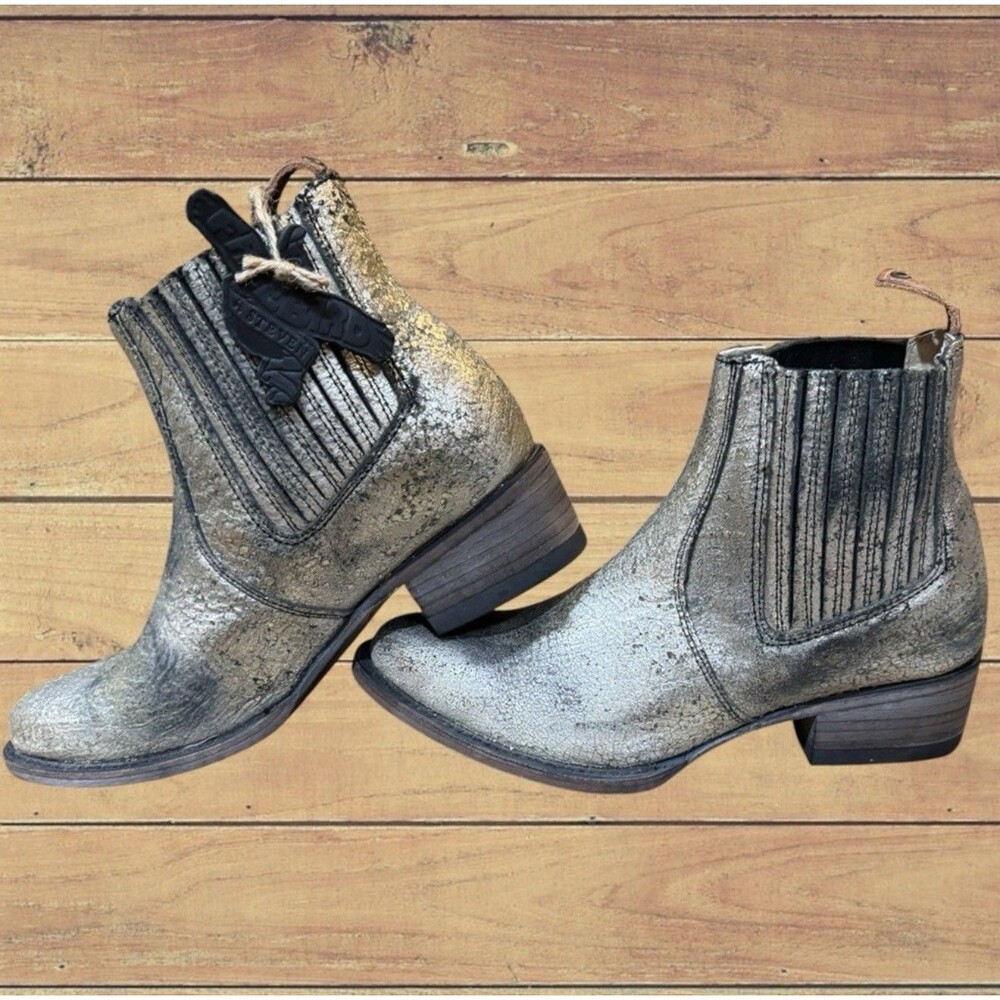 Freebird by Steven Slamanca Leather Ankle Boots Silver Distressed Sz 7 Rare!! - Picture 4 of 16